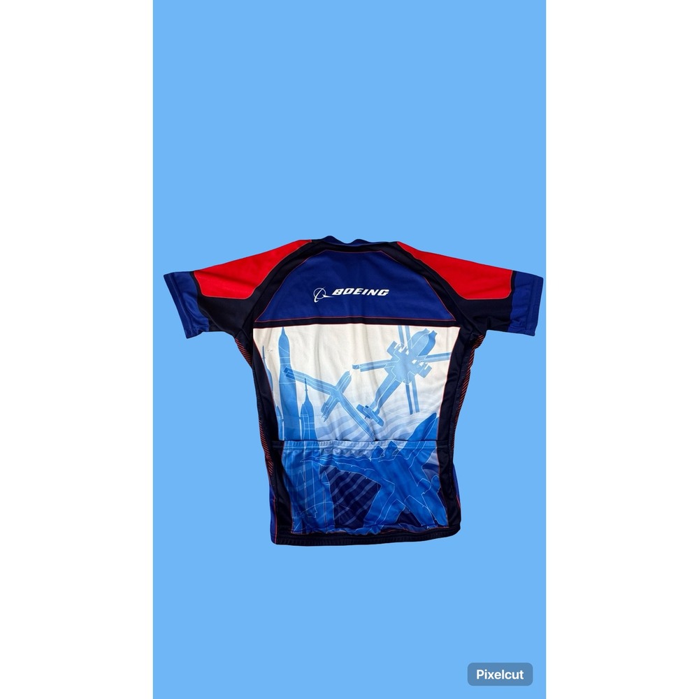 Voler One Boeing Cycling Jersey Mens Blue Red White Full Zip Short Sleeve Top - Picture 9 of 12